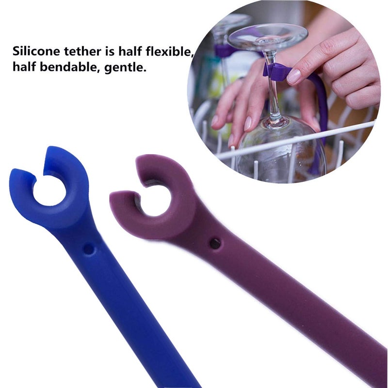 YouU UoYu Tether Silicone Dishwasher Attachment Silicone Stemware Saver Flexible Stemware Holder Dishwasher Wine Glass Protector (Purple/8 pcs) - Image 4